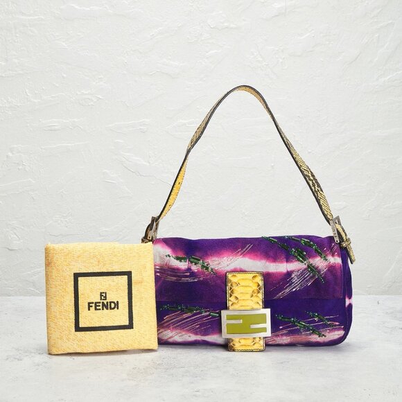 Fendi Handbags - Fendi Suede Baguette Shoulder Bag NWT Beaded Python Flap Handbag Clutch Purple